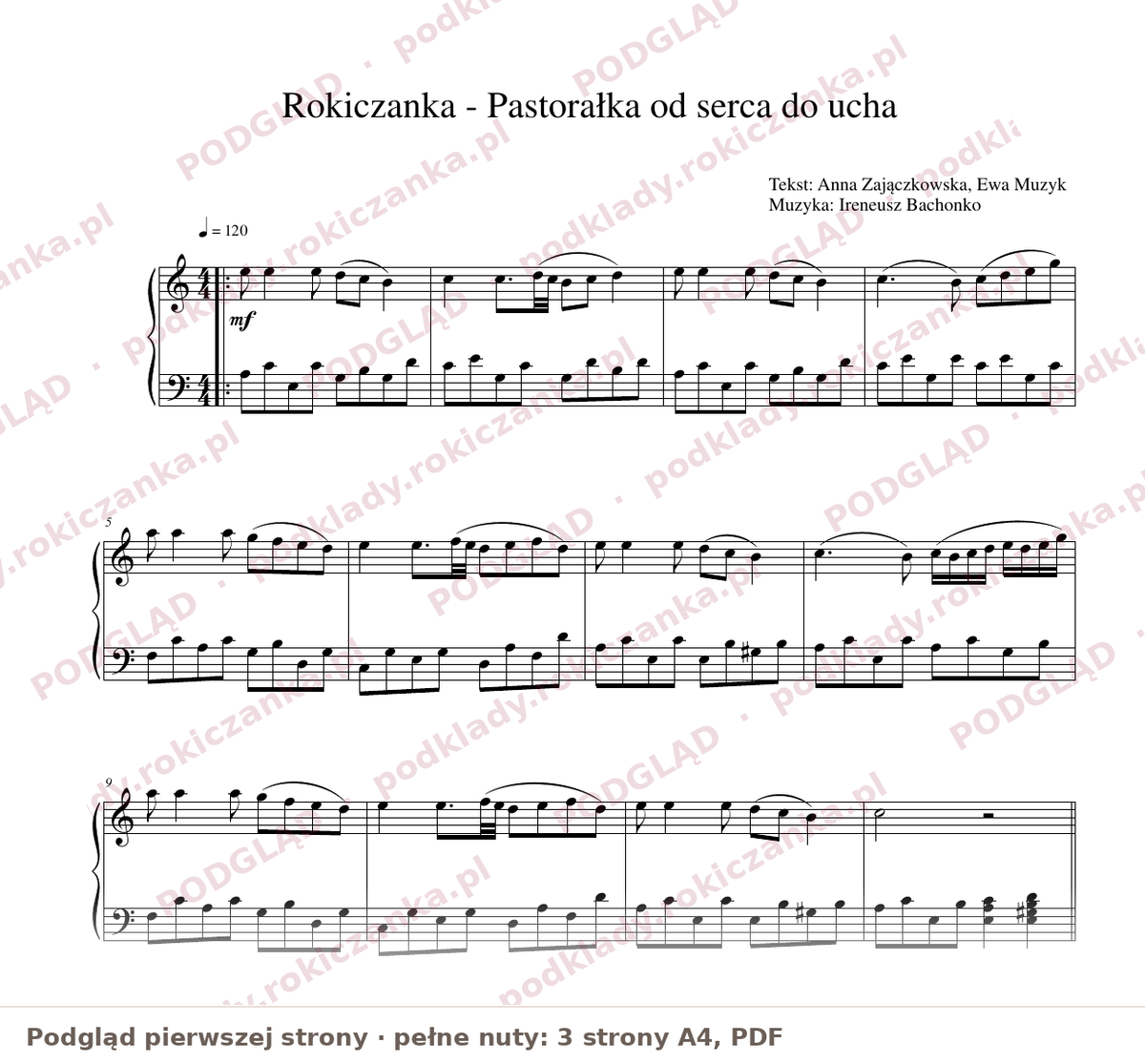 Pastorałka od serca do ucha – Rokiczanka – nuty na fortepian, wersja łatwa – podgląd pierwszej strony