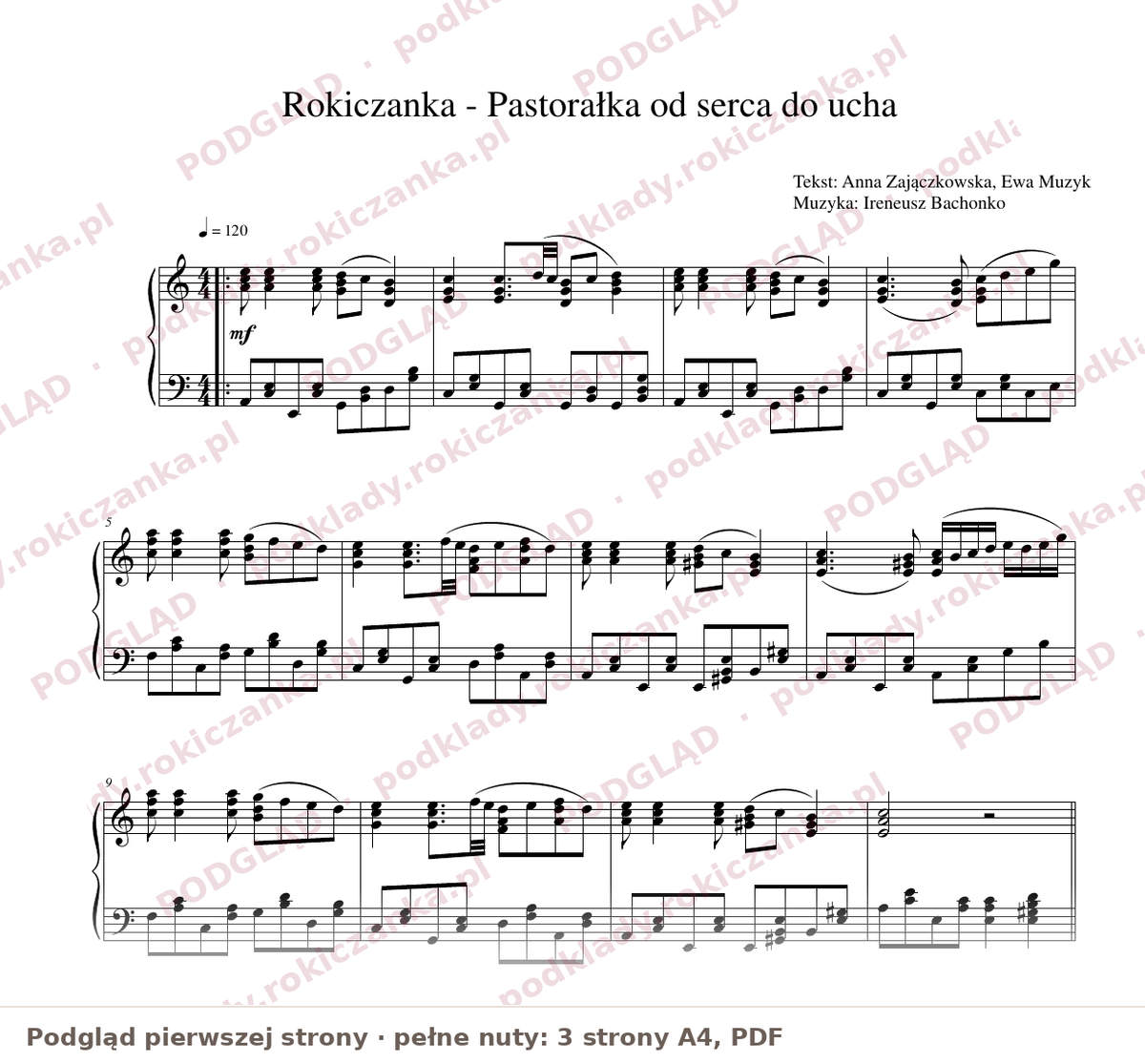 Pastorałka od serca do ucha – Rokiczanka – nuty na fortepian, wersja zaawansowana – podgląd pierwszej strony