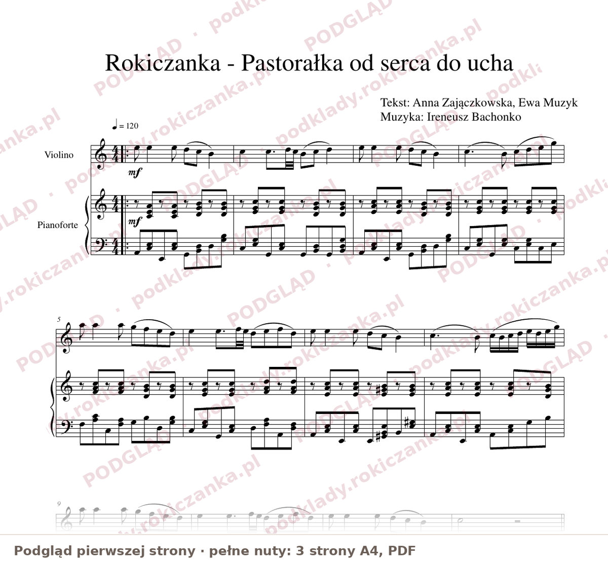 Pastorałka od serca do ucha – Rokiczanka – nuty na skrzypce i fortepian – podgląd pierwszej strony